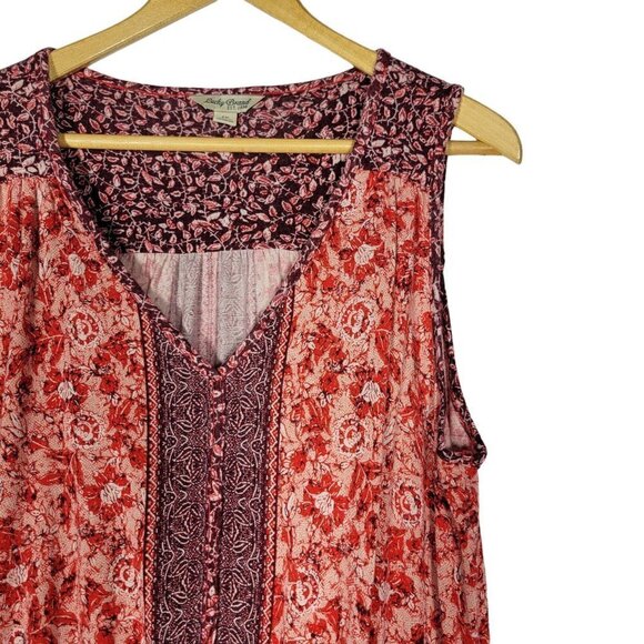 Lucky Brand Women's Viscose Patterned Adjustable Waist Boho Red Dress Size 1X - Picture 5 of 14